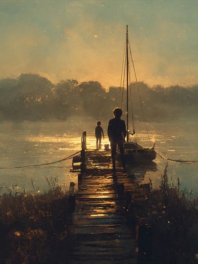 Sunset Dock Sailboat Print. poster print