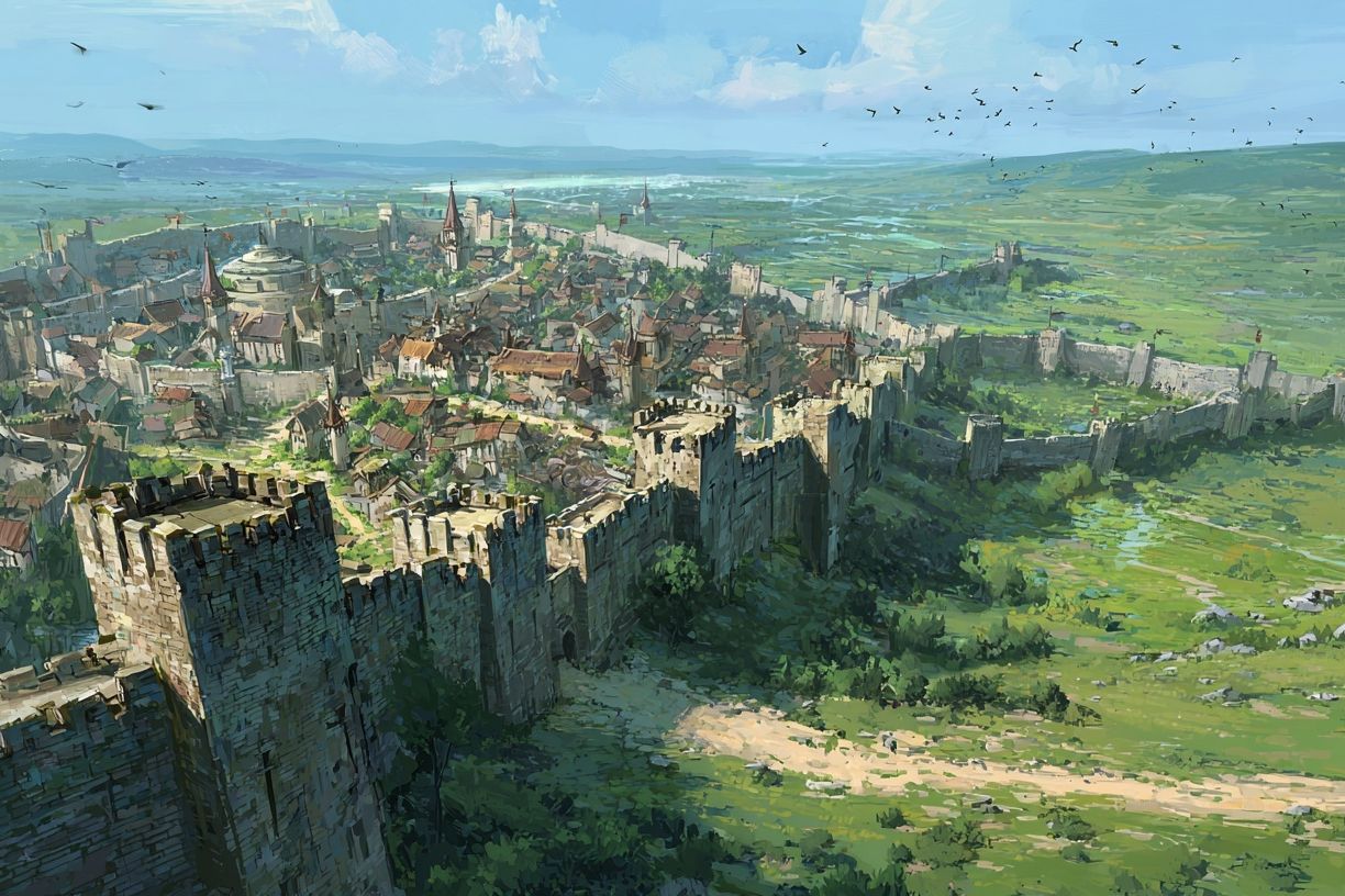 Medieval Walled City Landscape Print.