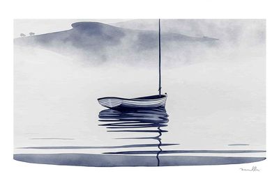 Solitary Boat Mist Print. poster