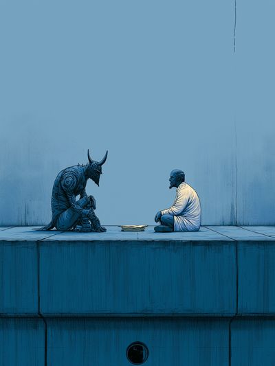 Blue Surreal Encounter Print. poster