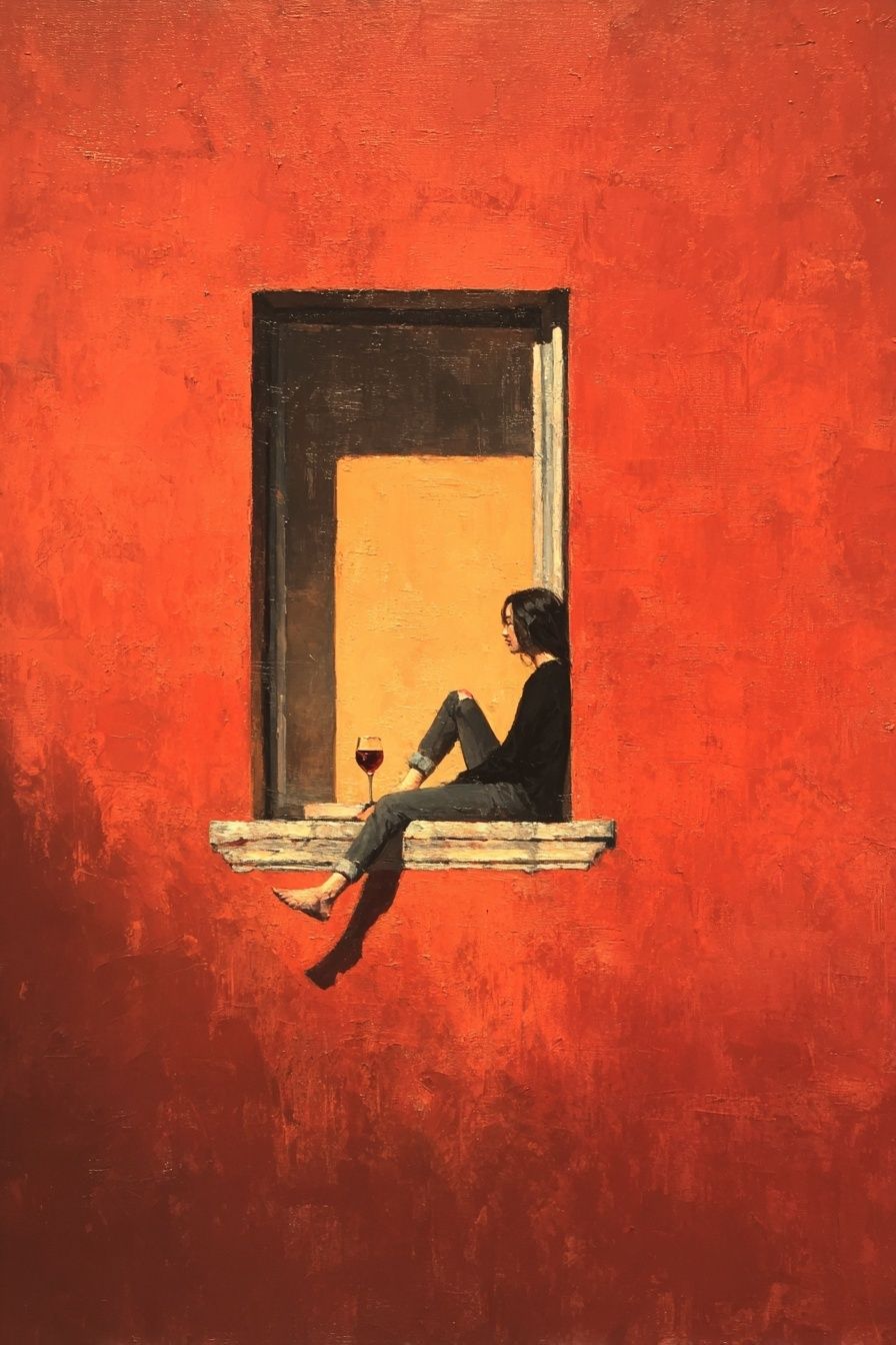 Window Sill Figure Contemporary Print. poster — fine-art art
