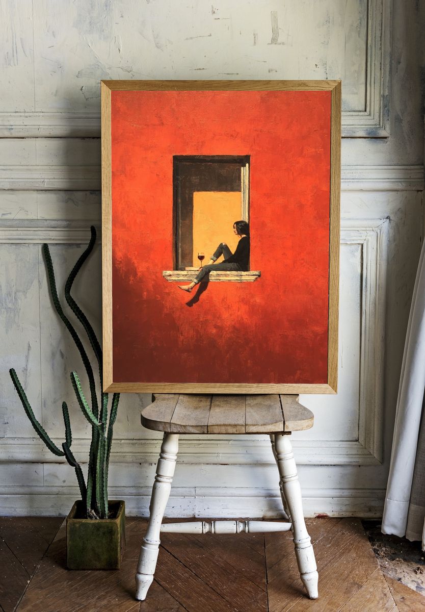 Window Sill Figure Contemporary Print. room preview
