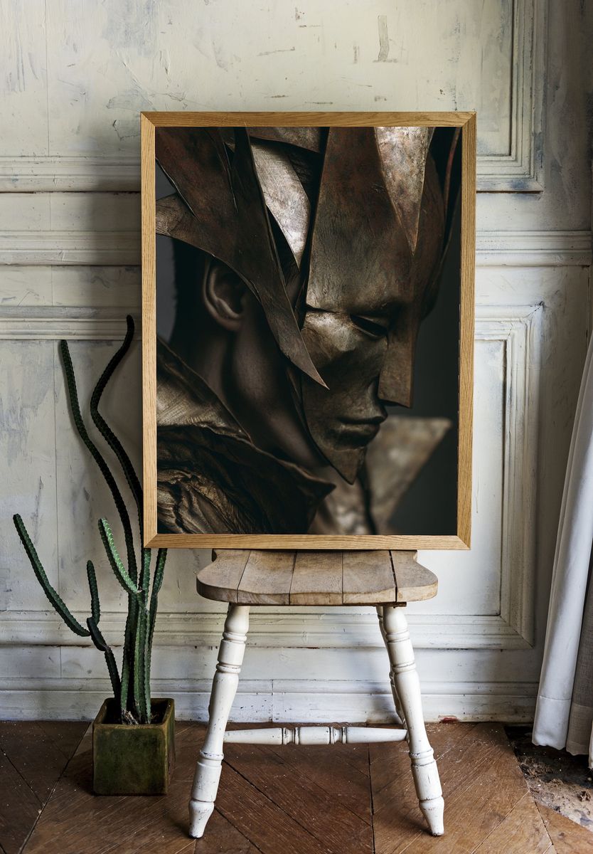 Bronze Mask Portrait Print. room preview