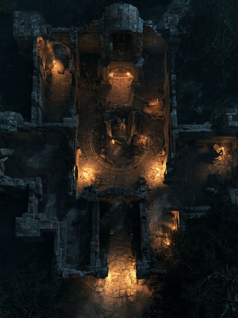 Moonlit Ruins Aerial Print. poster — fine-art art