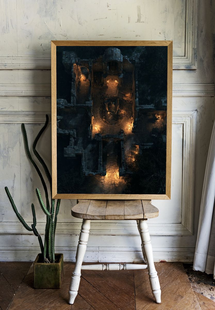 Moonlit Ruins Aerial Print. — room view 1