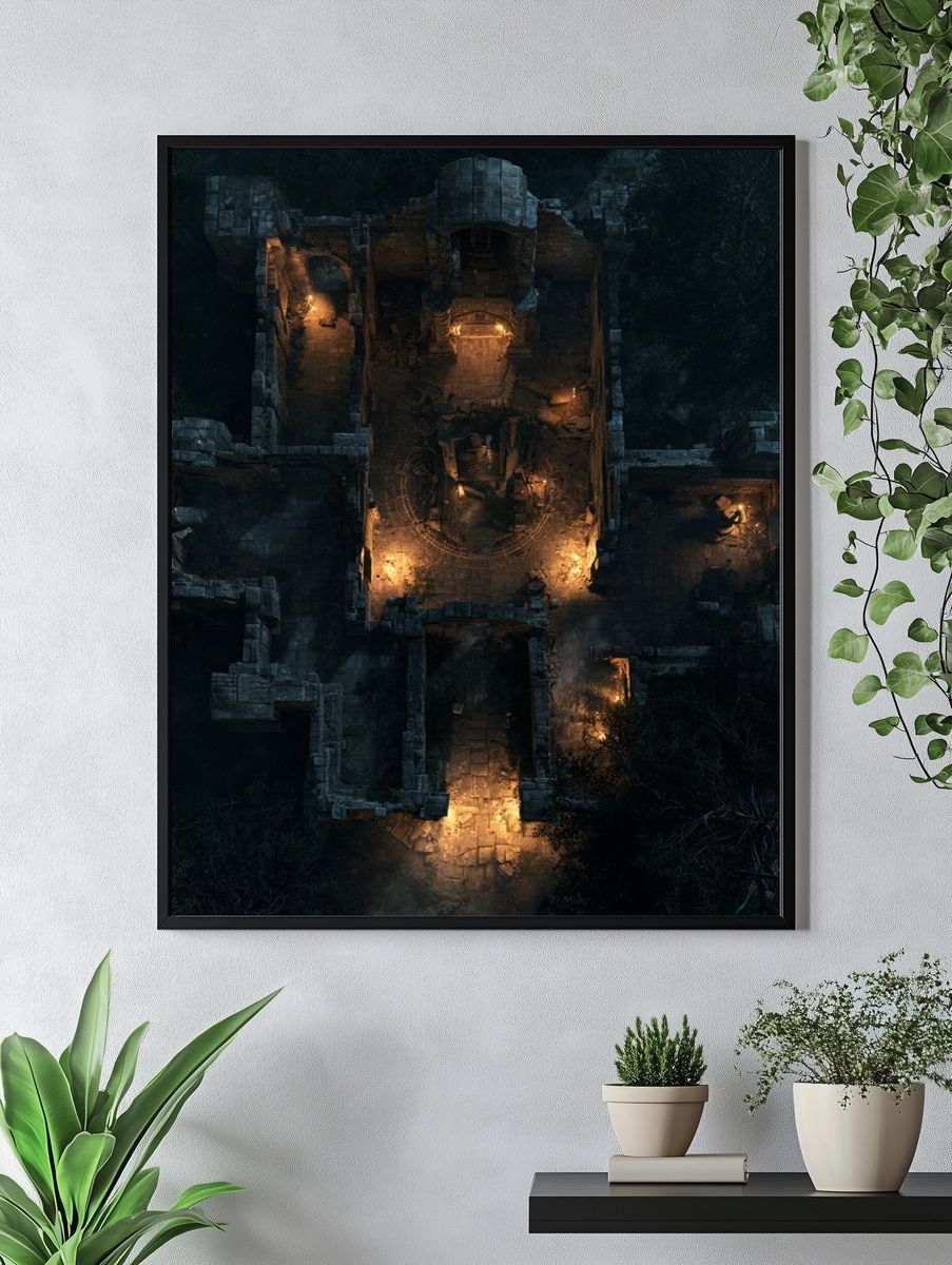 Moonlit Ruins Aerial Print. — room view 4