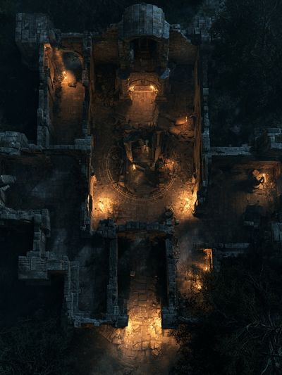 Moonlit Ruins Aerial Print. poster