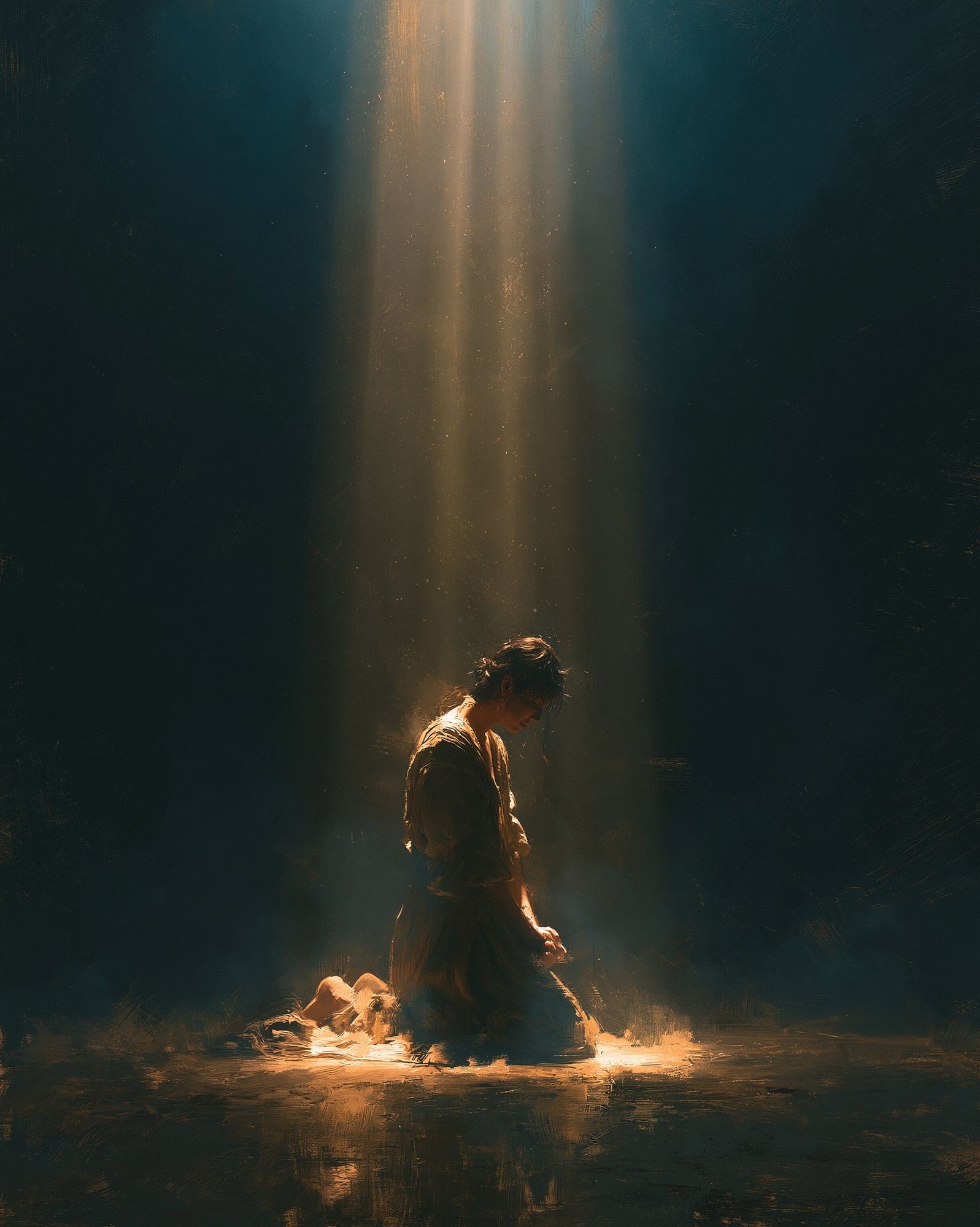Solitary Figure in Light Poster. poster detail