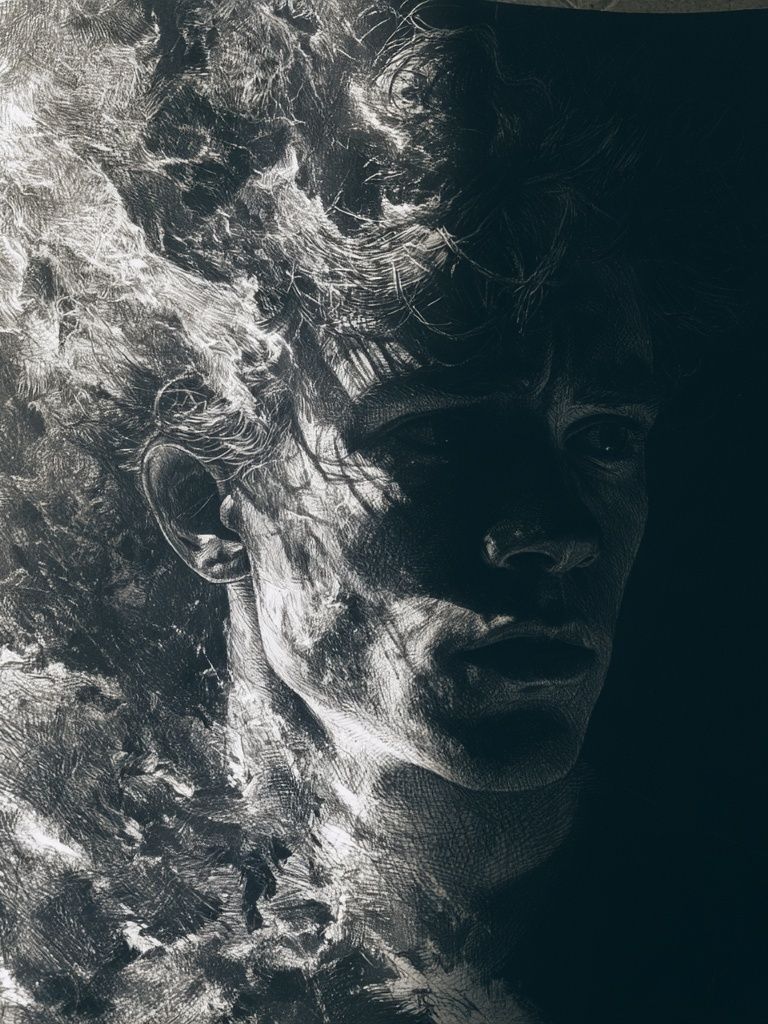 Shadowed Portrait Ink Print. poster — fine-art art