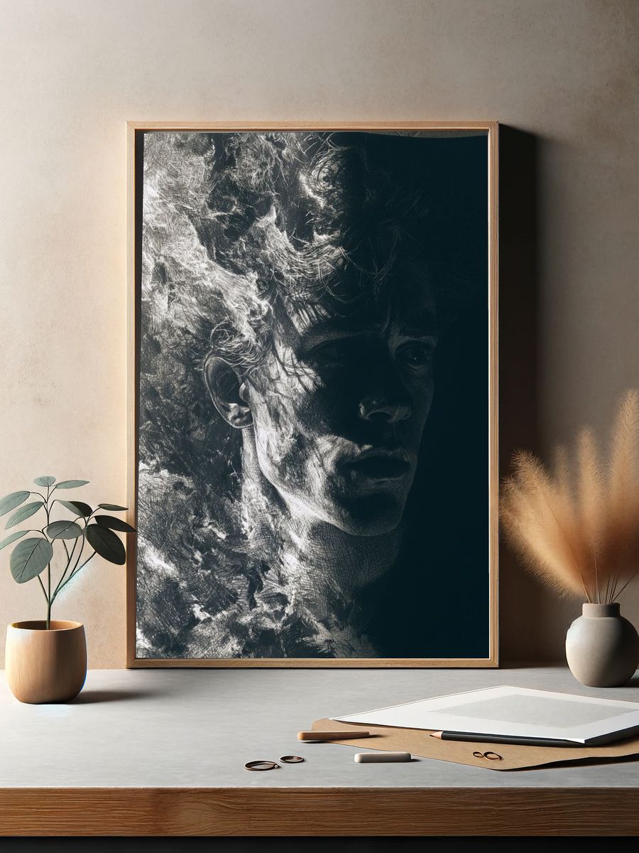 Shadowed Portrait Ink Print. — room view 2