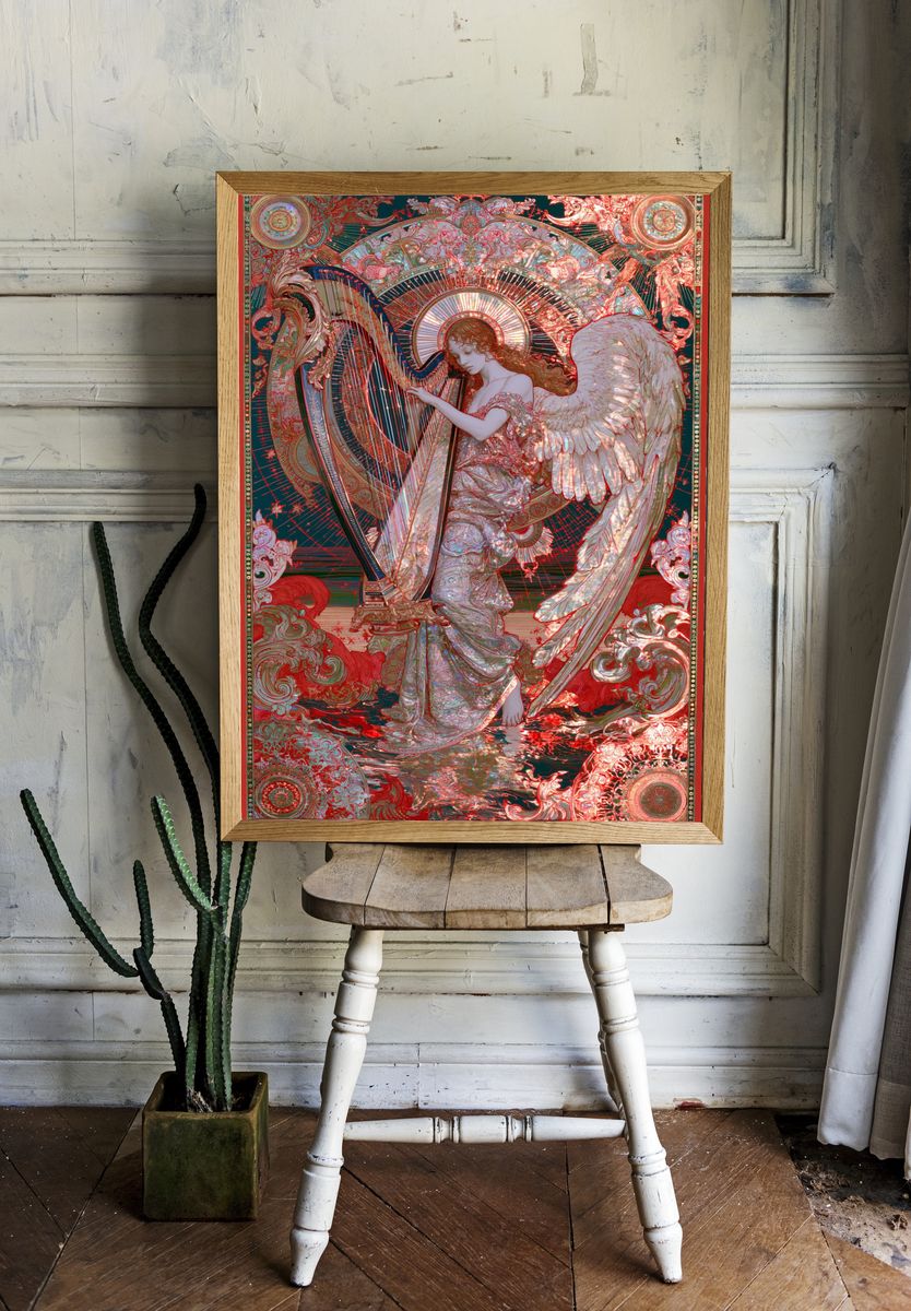 Angel Harp Art Nouveau Poster. room preview