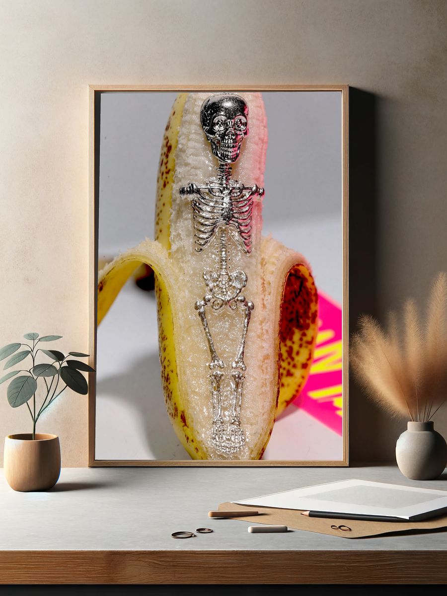 Surreal Banana Skeleton Photography Poster. — room view 2