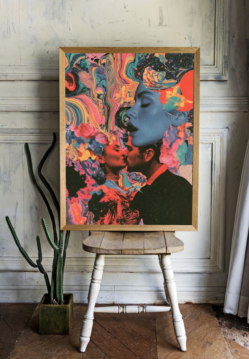 Surreal Lovers Collage Print. — room view 1