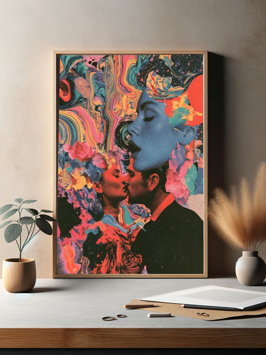 Surreal Lovers Collage Print. — room view 2