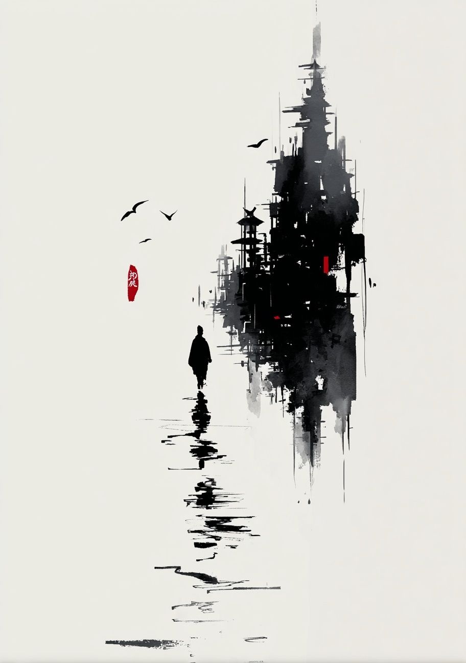 Japanese Ink Cityscape Poster. poster — fine-art art