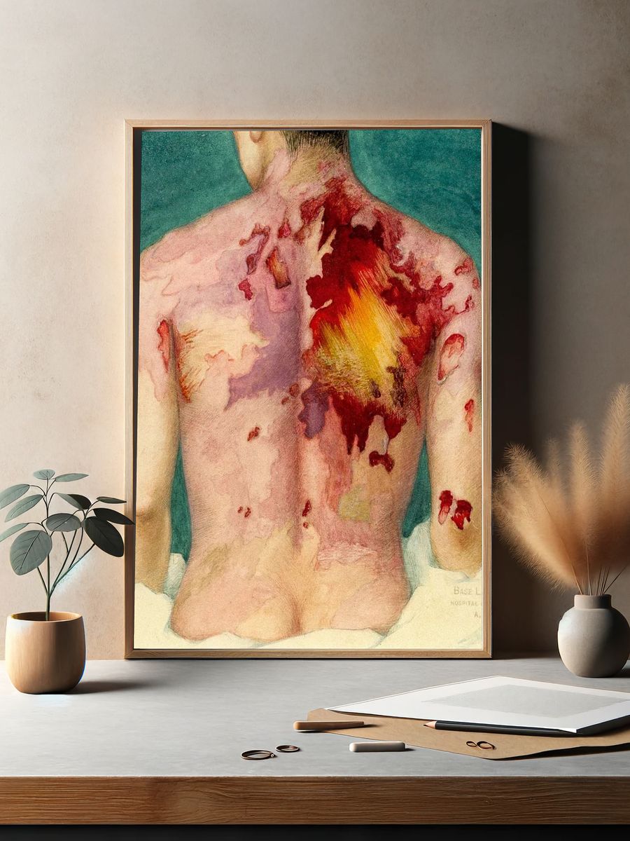 Watercolor painting mustard gas burns. — room view 2