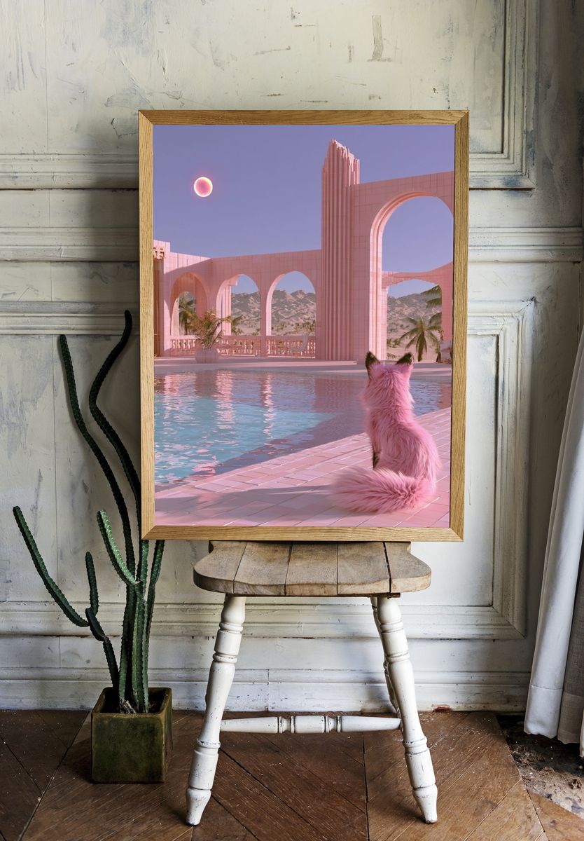 Pink Cat by the Pool Poster. — room view 1