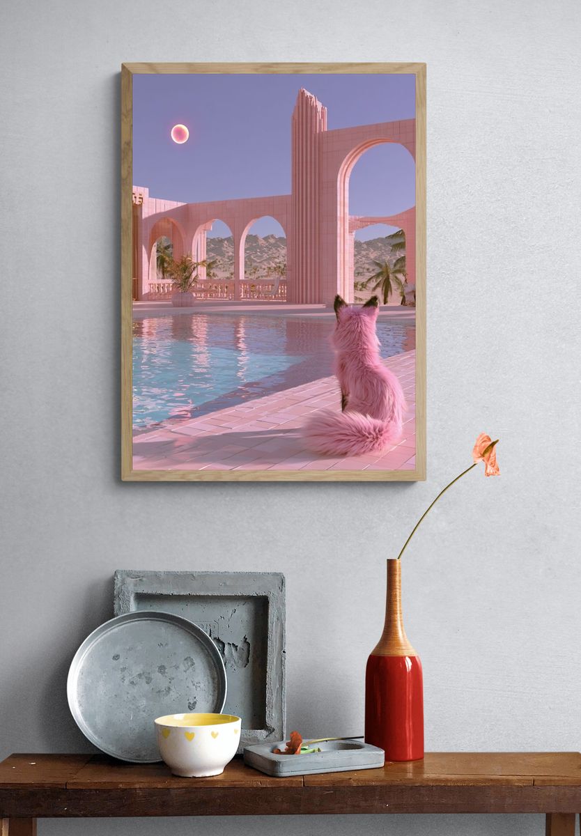 Pink Cat by the Pool Poster. — room view 3