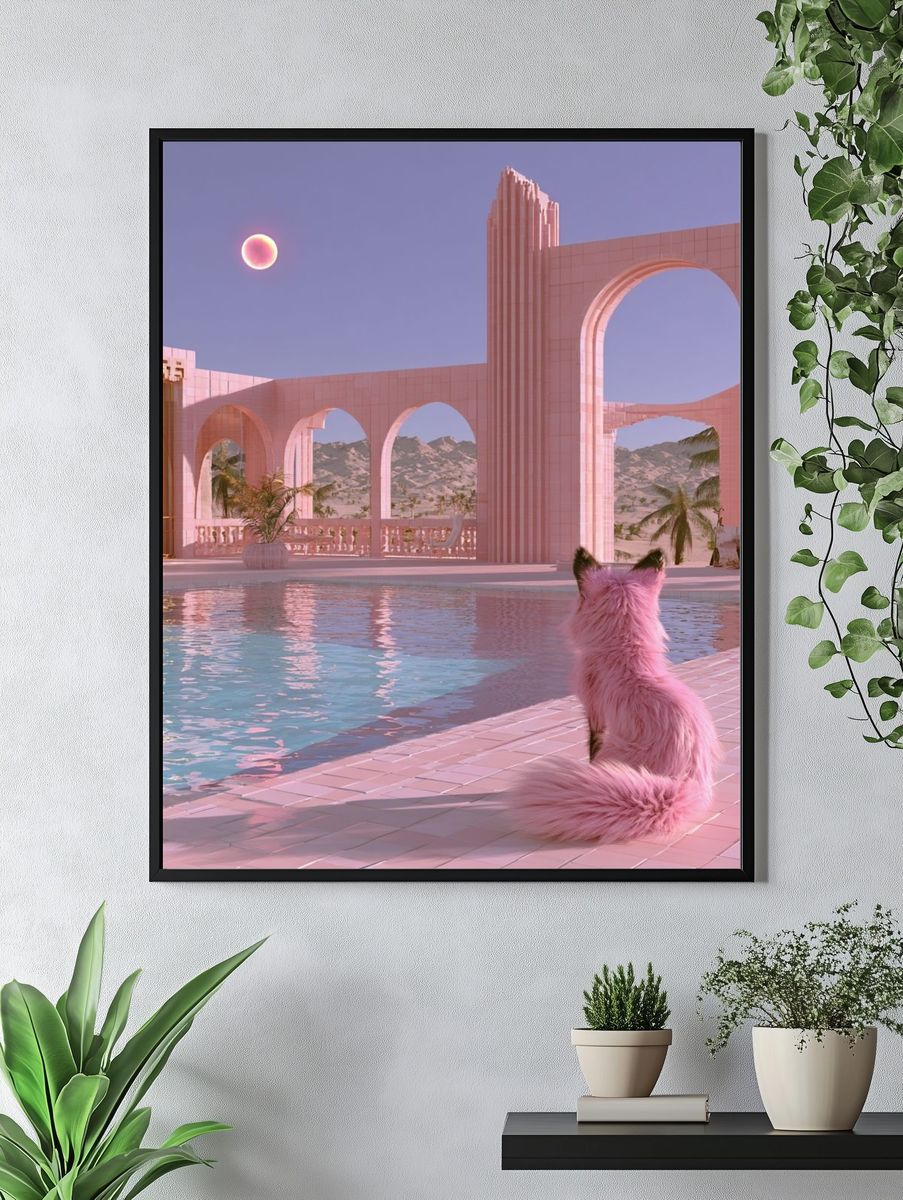 Pink Cat by the Pool Poster. — room view 4