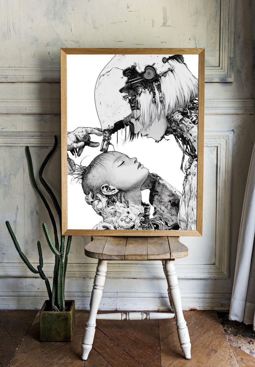 Cybernetic Mother and Child Print. — room view 1