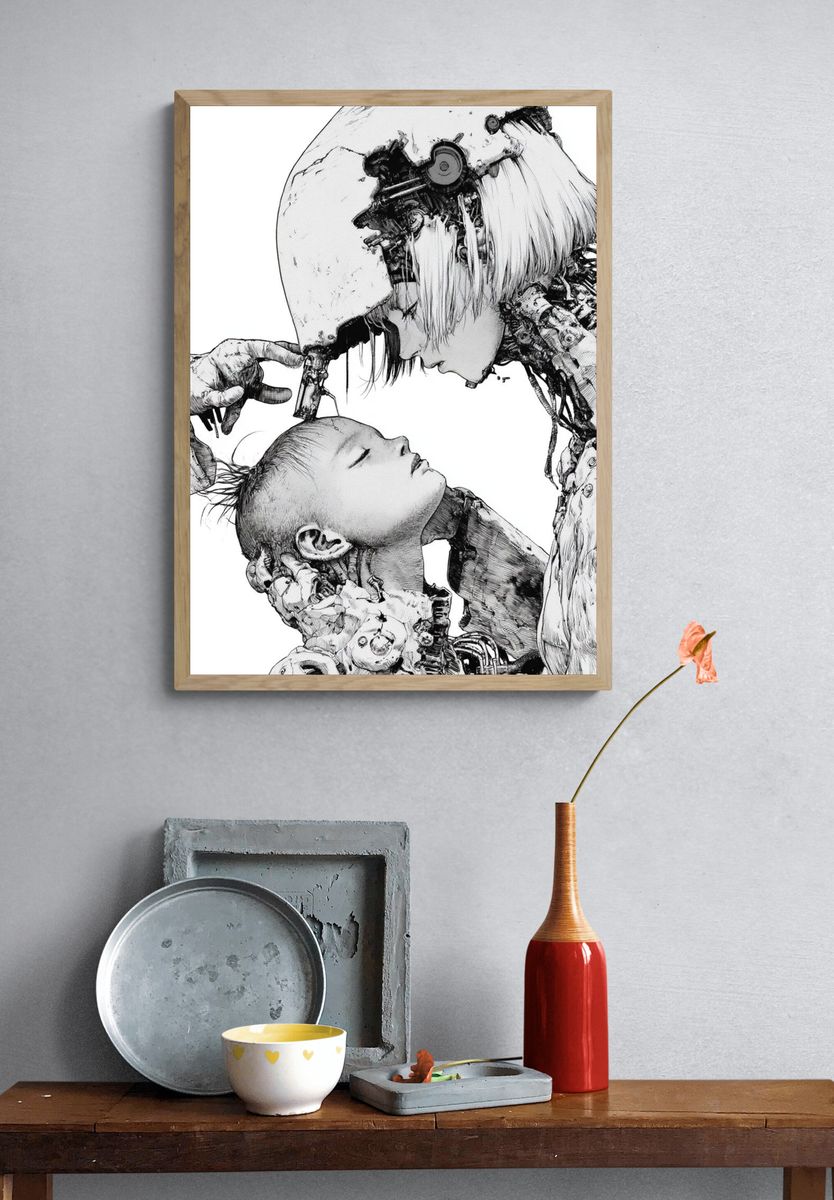 Cybernetic Mother and Child Print. — room view 3