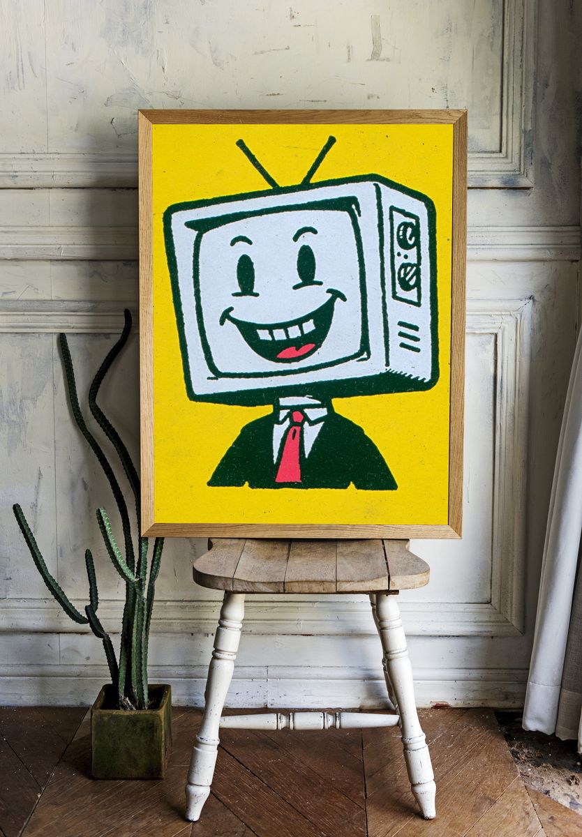 Smiling TV Head Cartoon Print. — room view 1