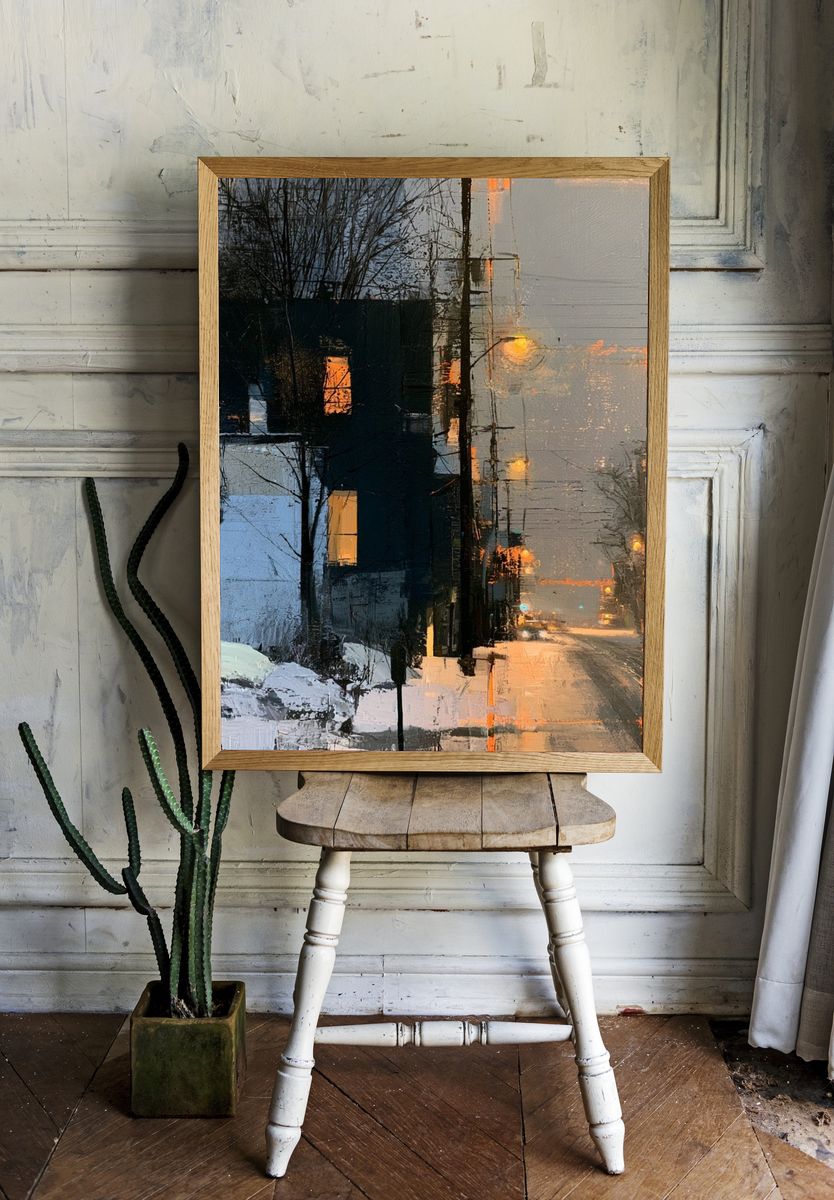 Winter City Street — Contemporary Print. room preview