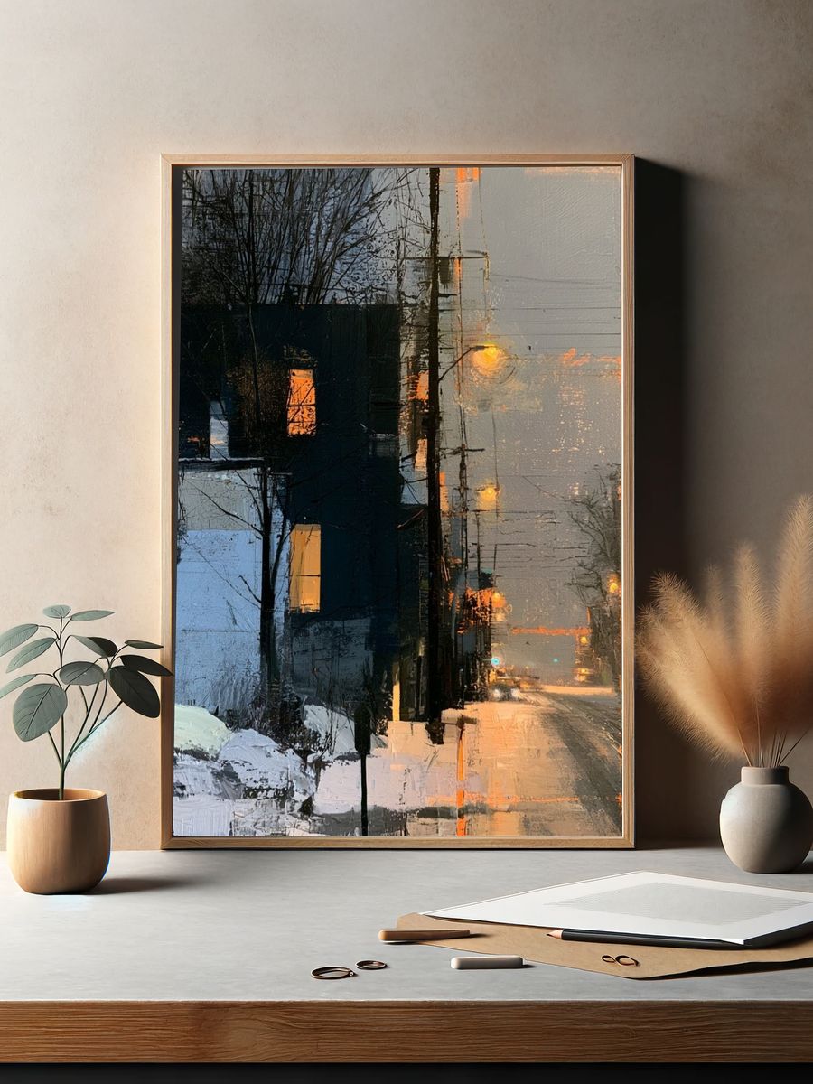 Winter City Street — Contemporary Print. — room view 2