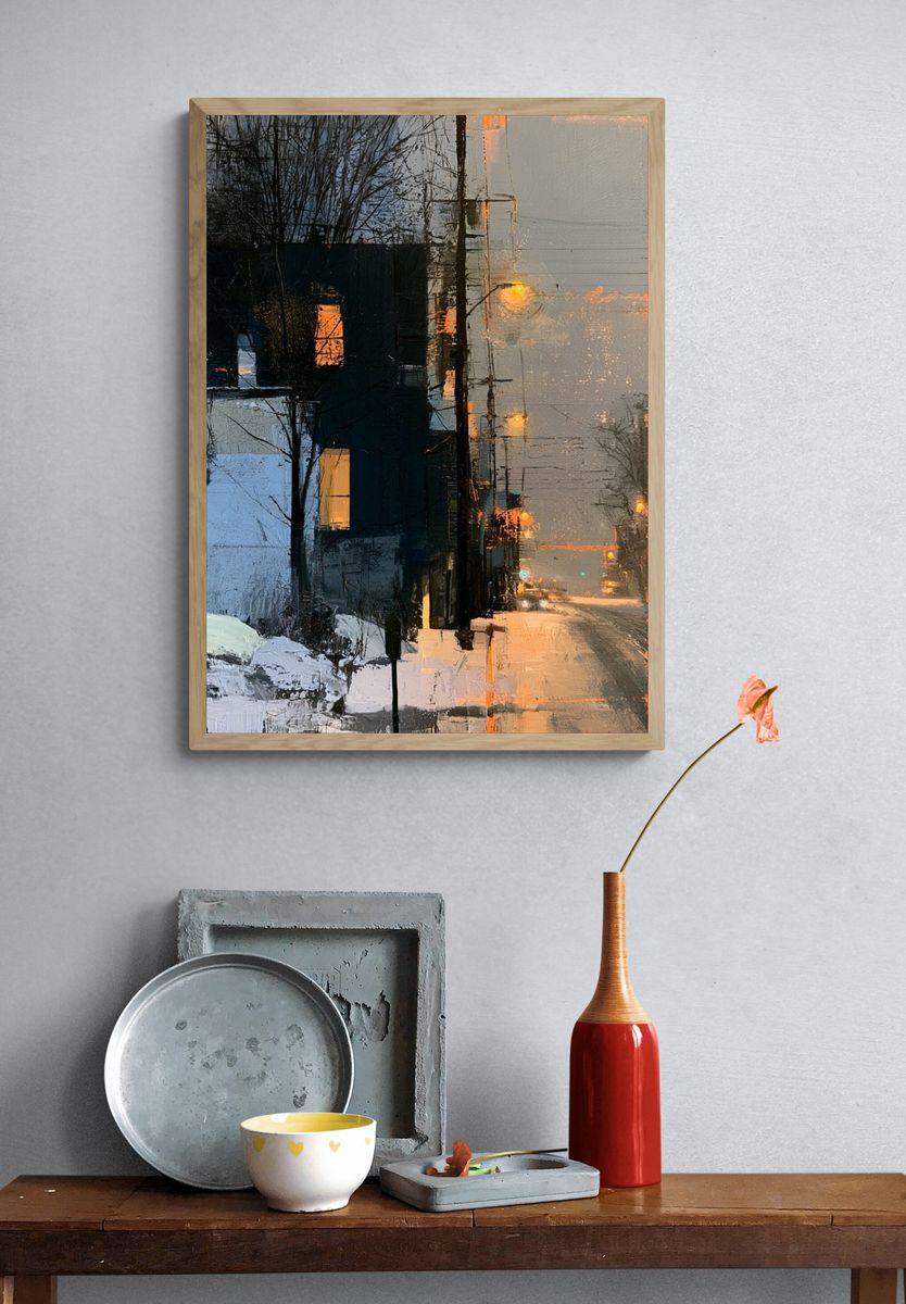 Winter City Street — Contemporary Print. — room view 3