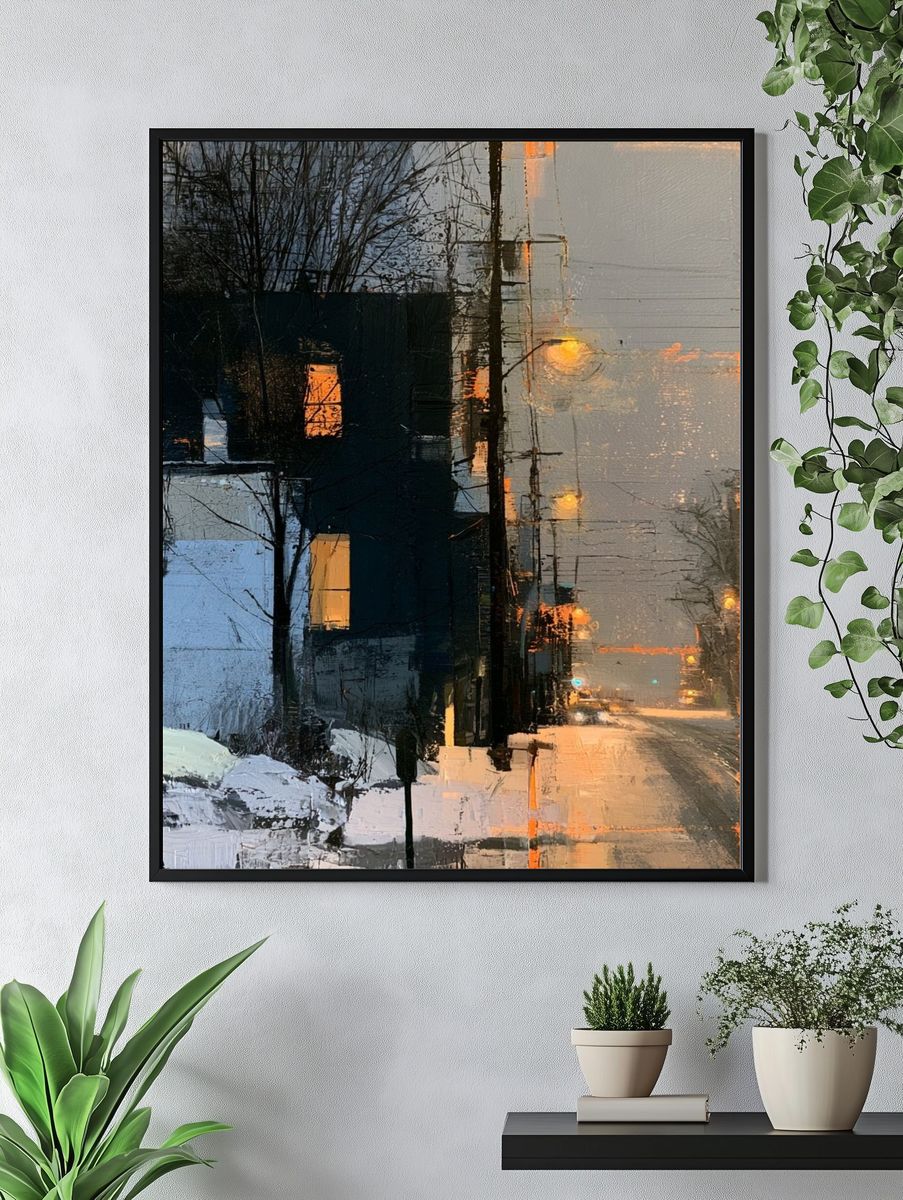 Winter City Street — Contemporary Print. — room view 4