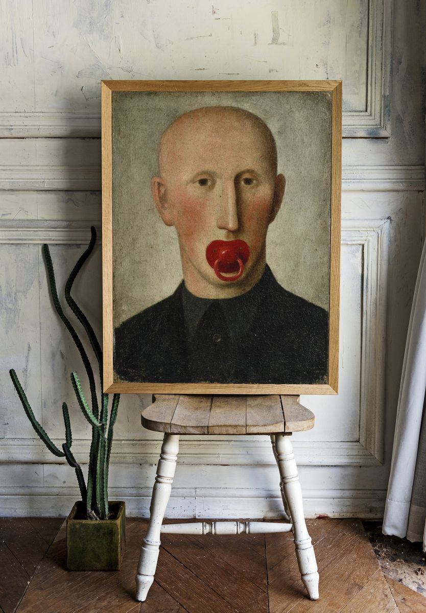 Surreal Portrait with Red Pacifier Print. — room view 1