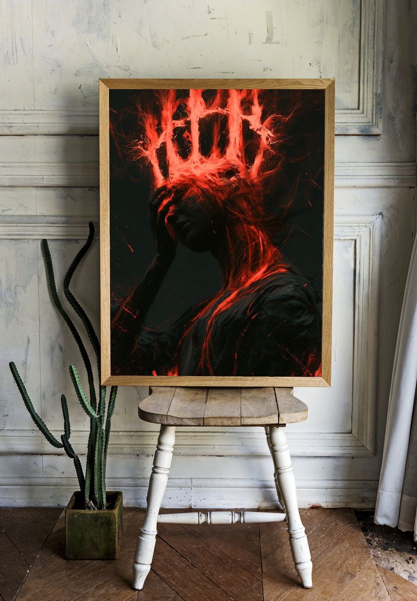 Crimson Mindscape Illustration Poster. — room view 1