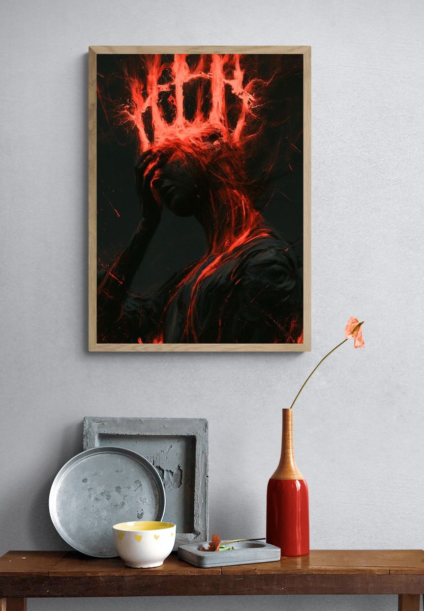 Crimson Mindscape Illustration Poster. — room view 3