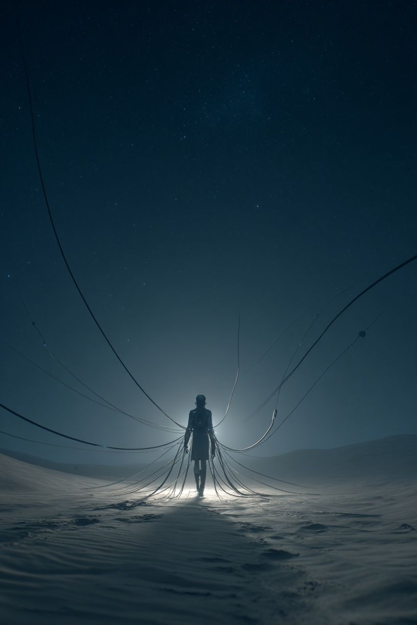 Lone Figure in Moonlit Desert Print. poster — fine-art art