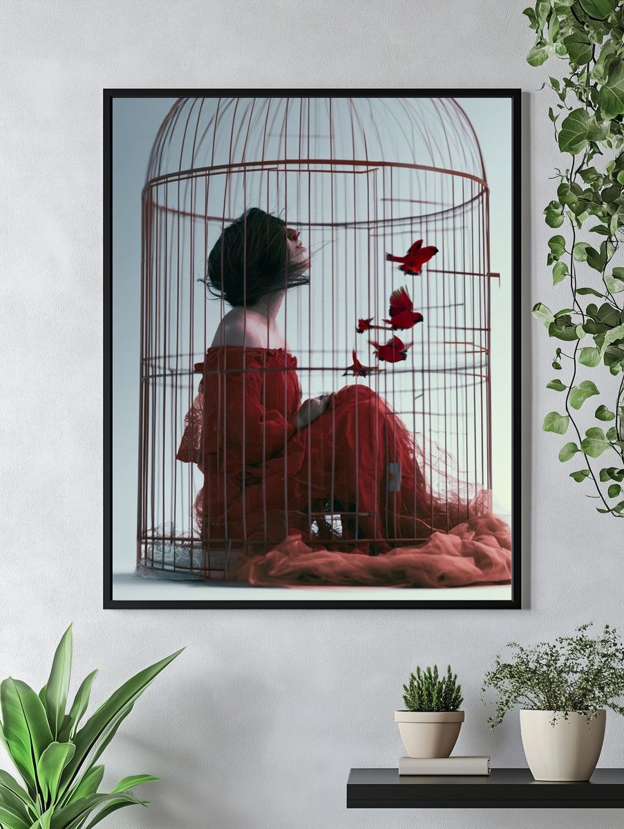 Birdcage Woman Surrealism Print. — room view 4