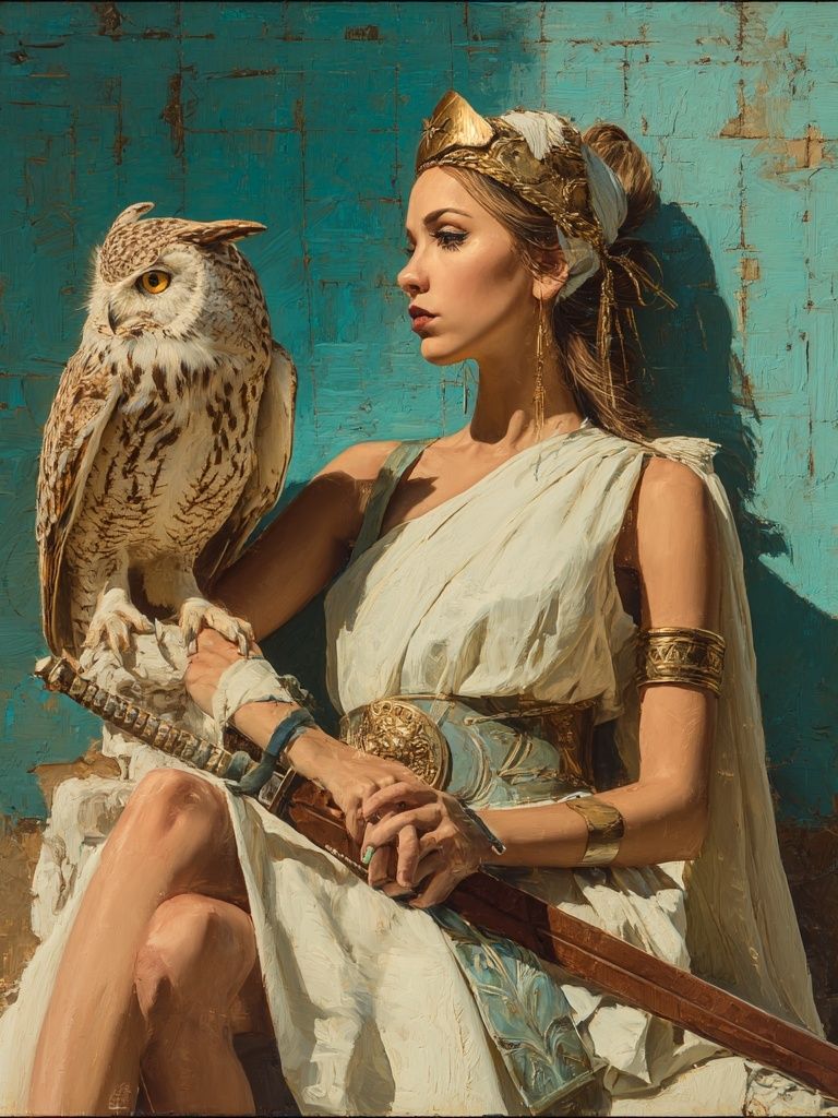 Owl and Woman Contemporary Print. poster detail