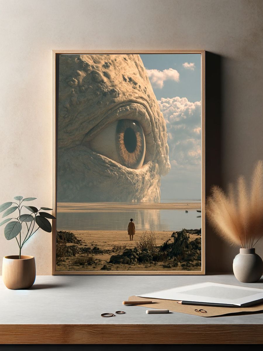Surreal Giant Eye Landscape Print. — room view 2