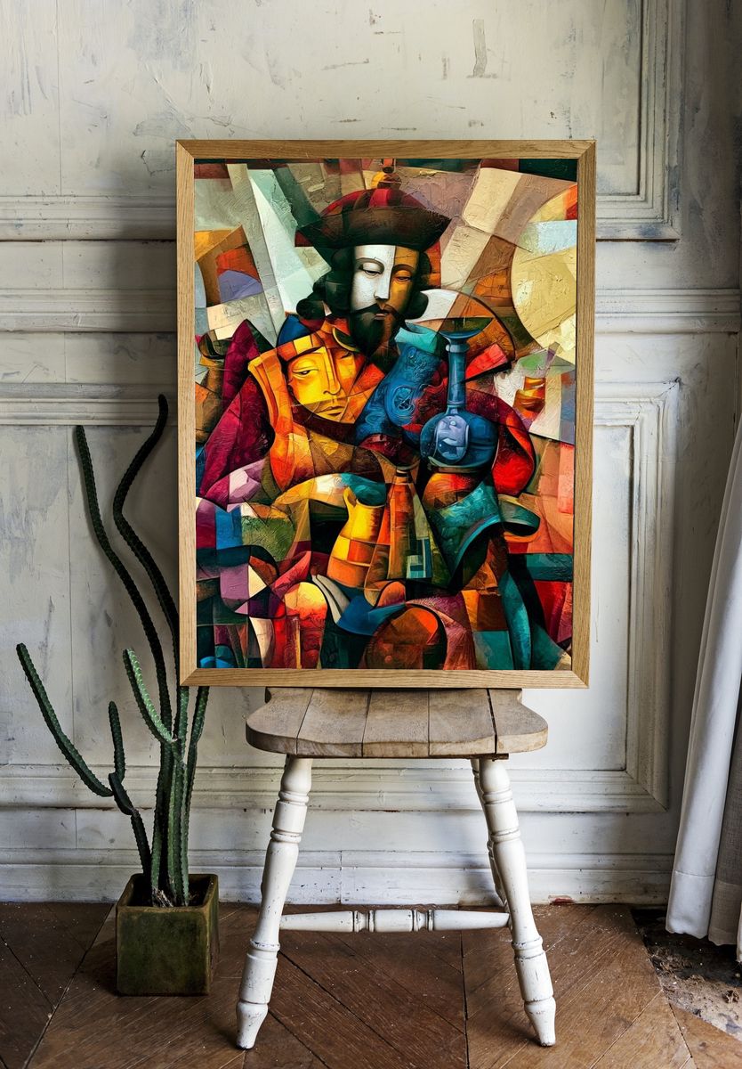 Abstract Cubist Portrait Print. — room view 1