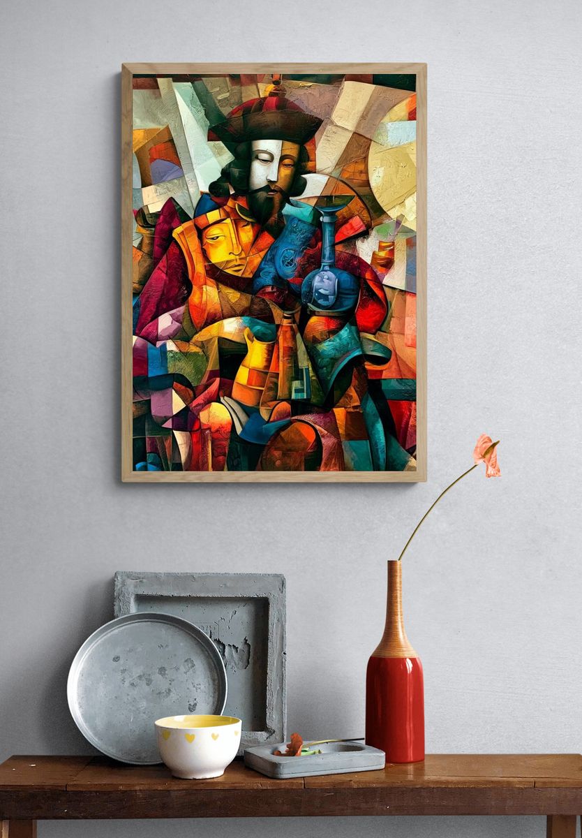 Abstract Cubist Portrait Print. — room view 3