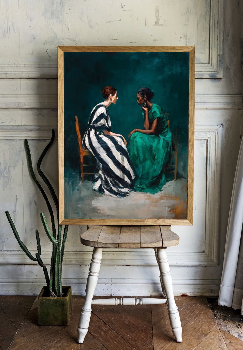 Two Women Conversation Fine-Art Poster. — room view 1