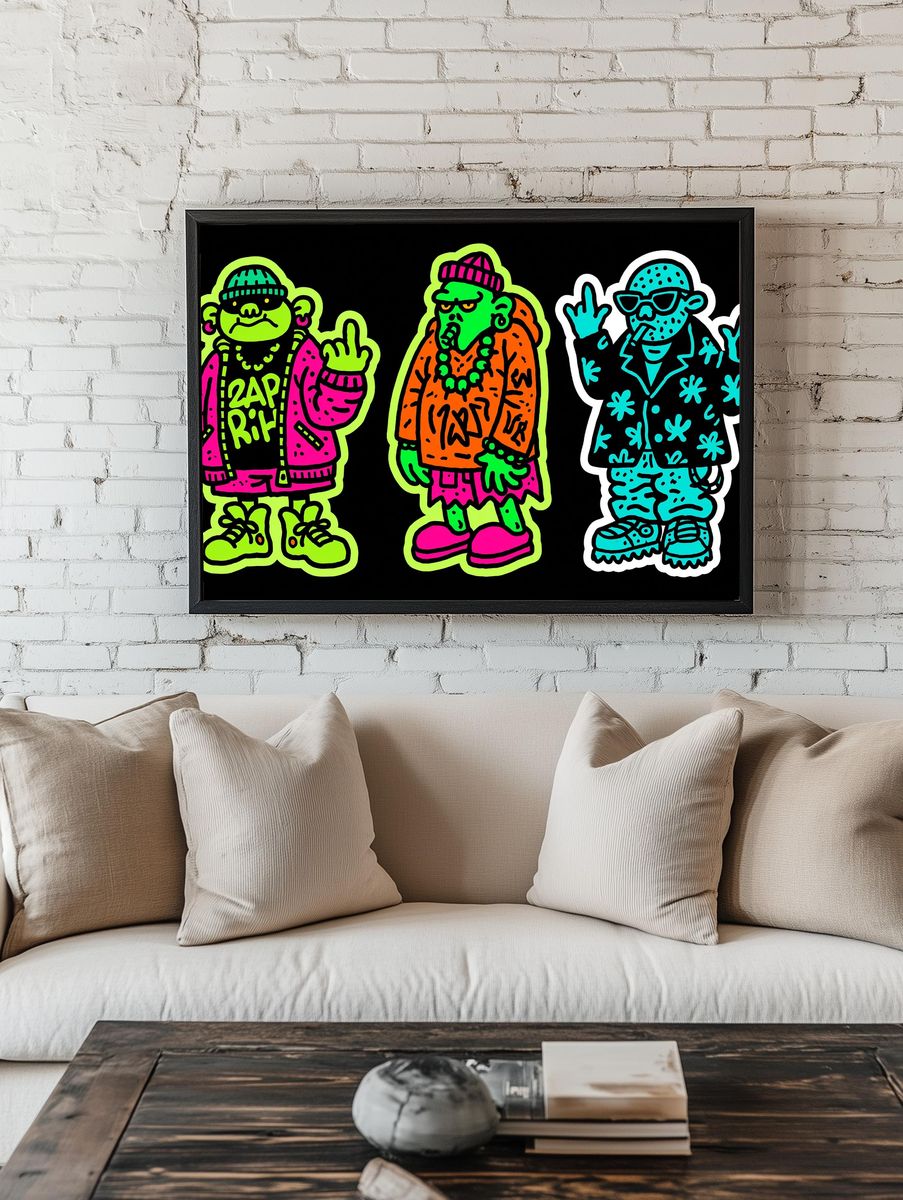 Neon Graffiti Characters Poster. — room view 1