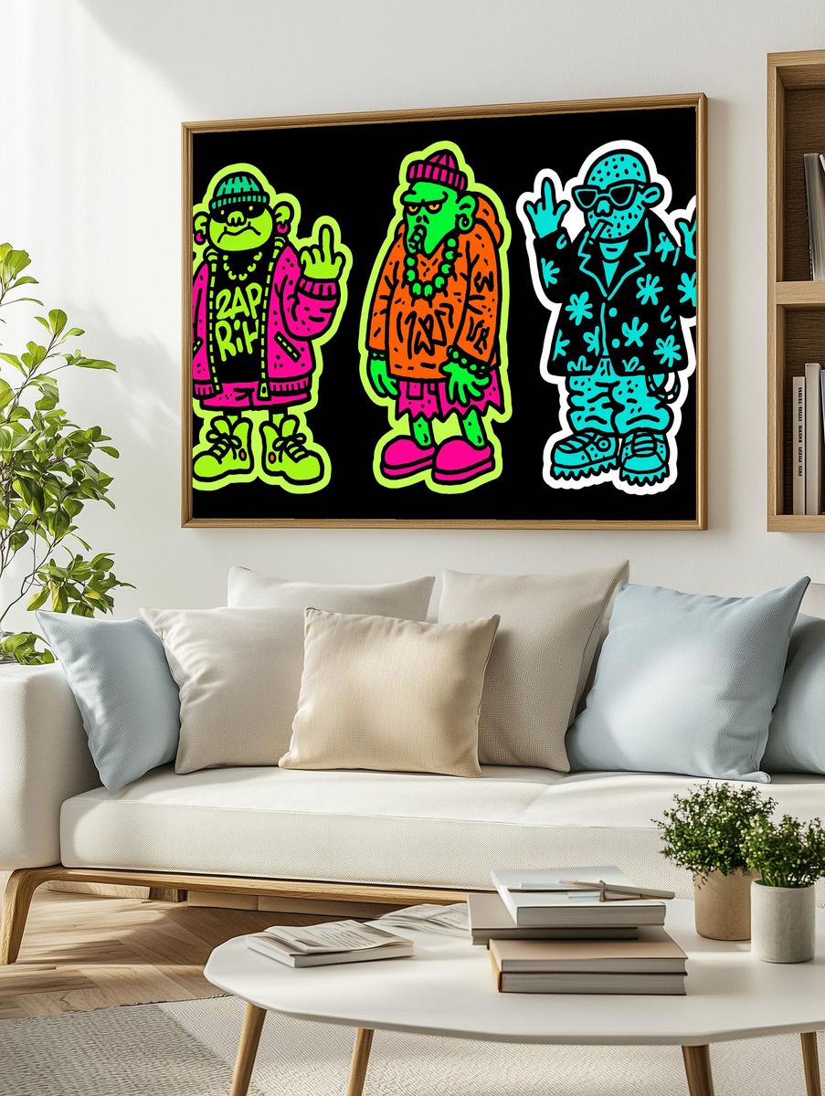 Neon Graffiti Characters Poster. — room view 2