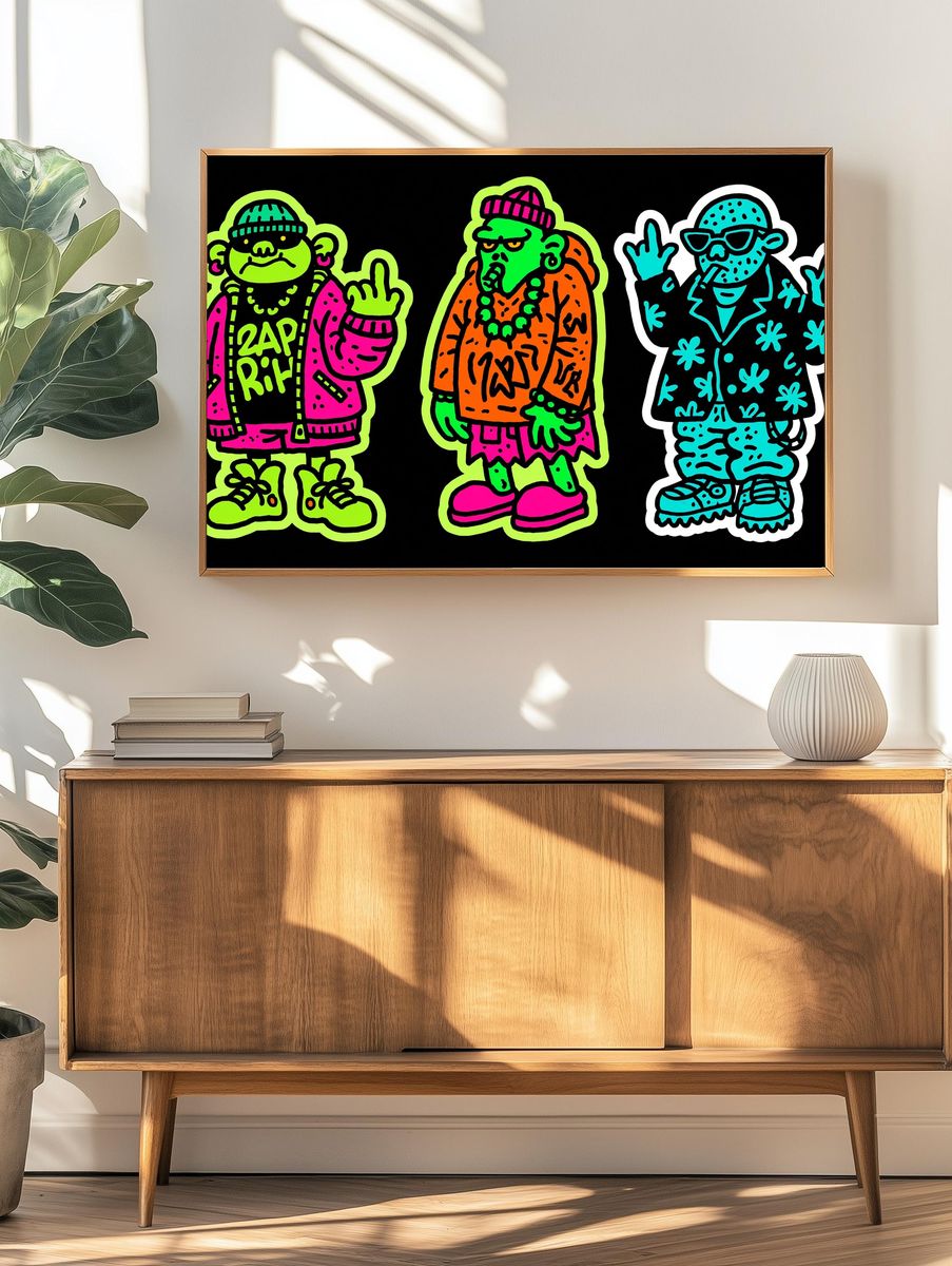 Neon Graffiti Characters Poster. — room view 3