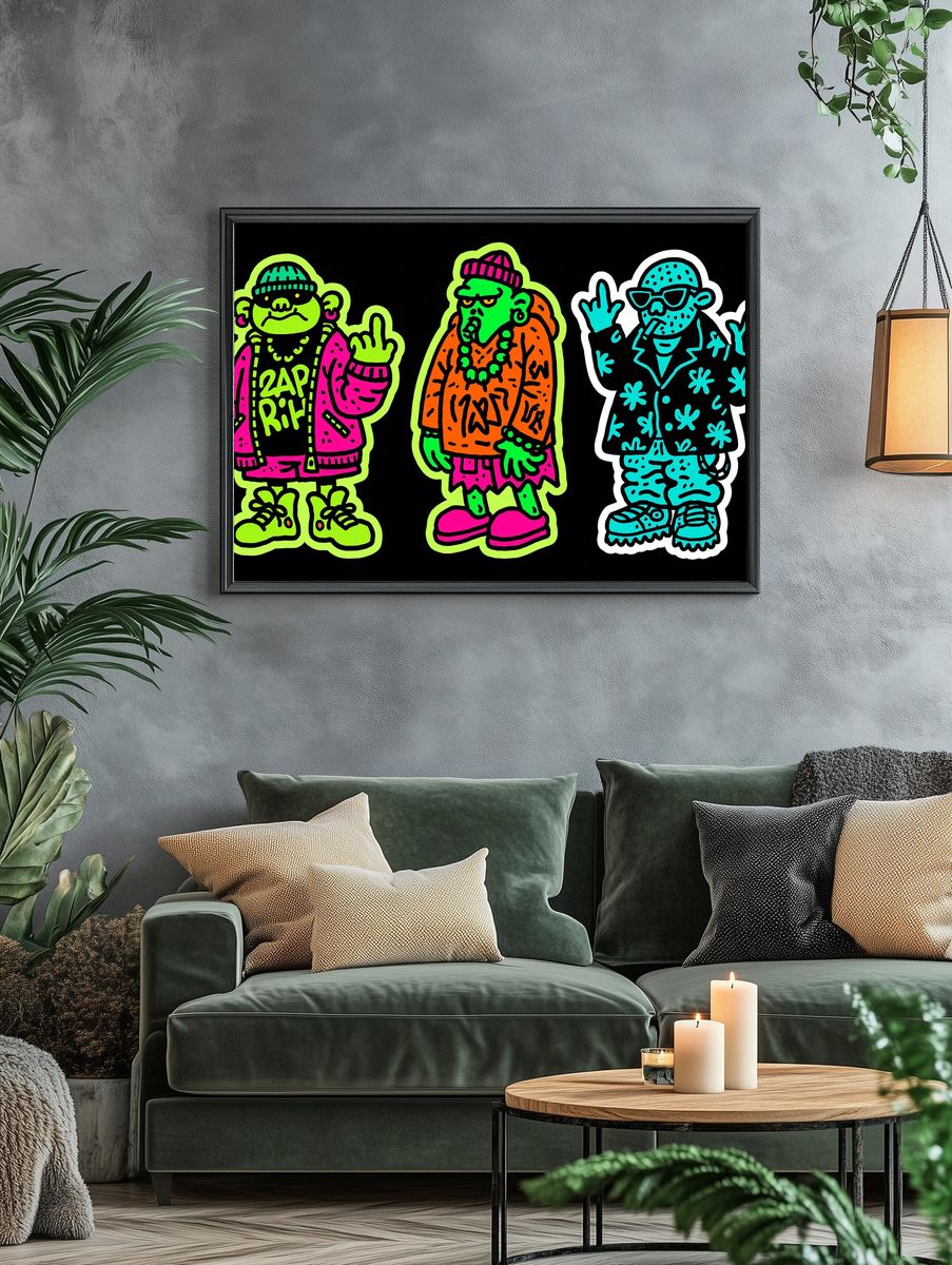 Neon Graffiti Characters Poster. — room view 4