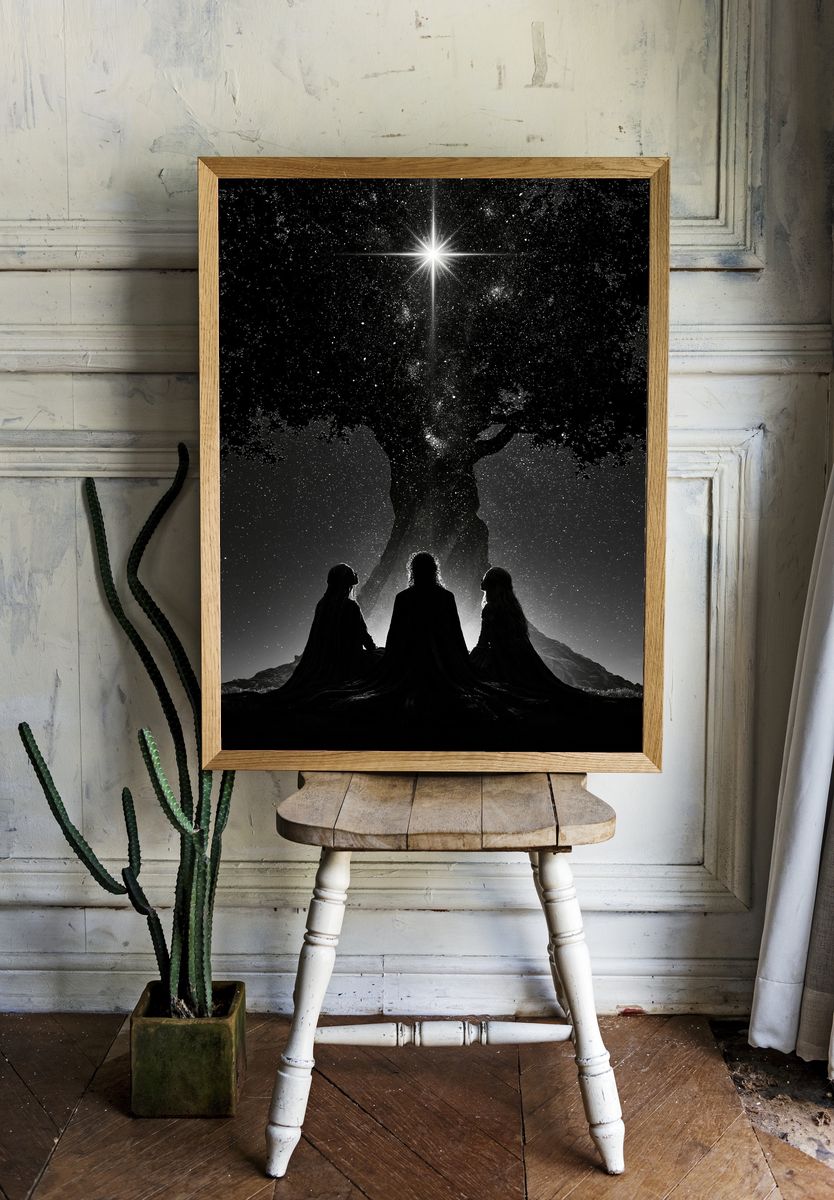 Celestial Tree Silhouette Print. room preview