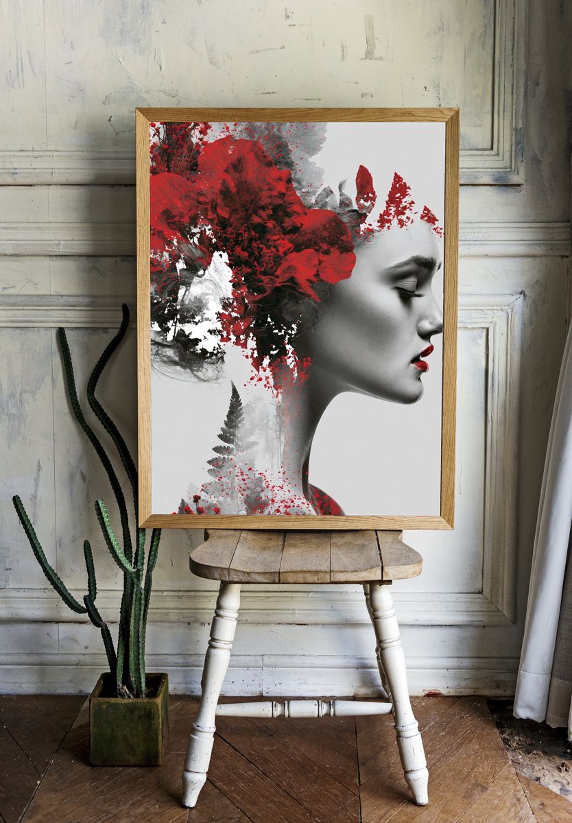 Surreal Floral Profile Print. room preview