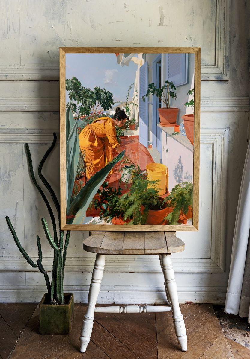 Mediterranean Terrace Garden Print. — room view 1