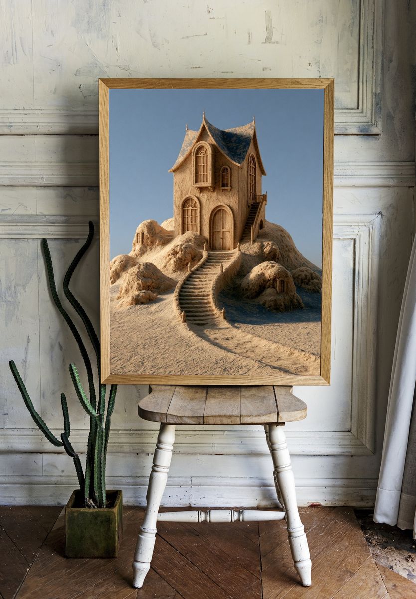 Desert House Surrealism Print. room preview