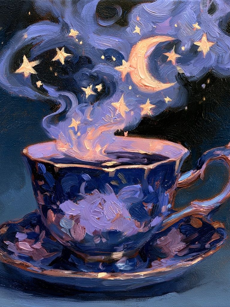 Moonlit Teacup Surrealism Print. poster — fine-art art