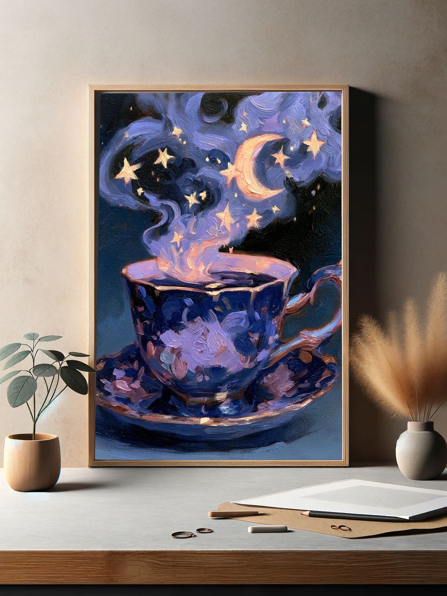 Moonlit Teacup Surrealism Print. — room view 2